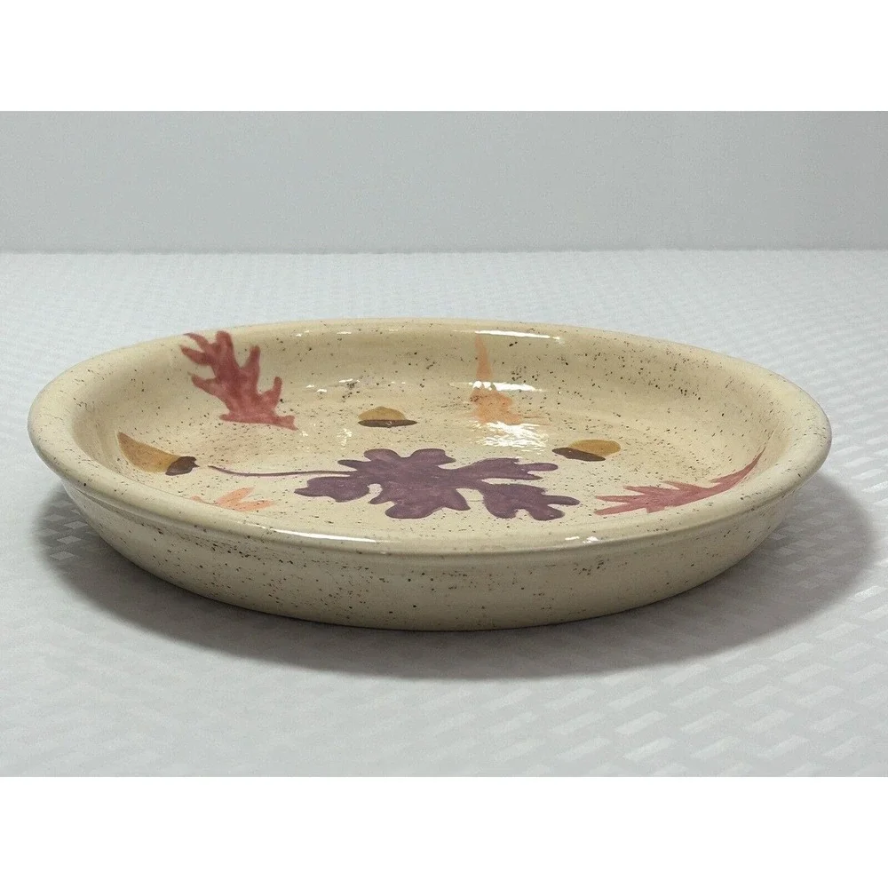 Handmade And Painted Leaves‎ And Acorns Pottery Dish Plate